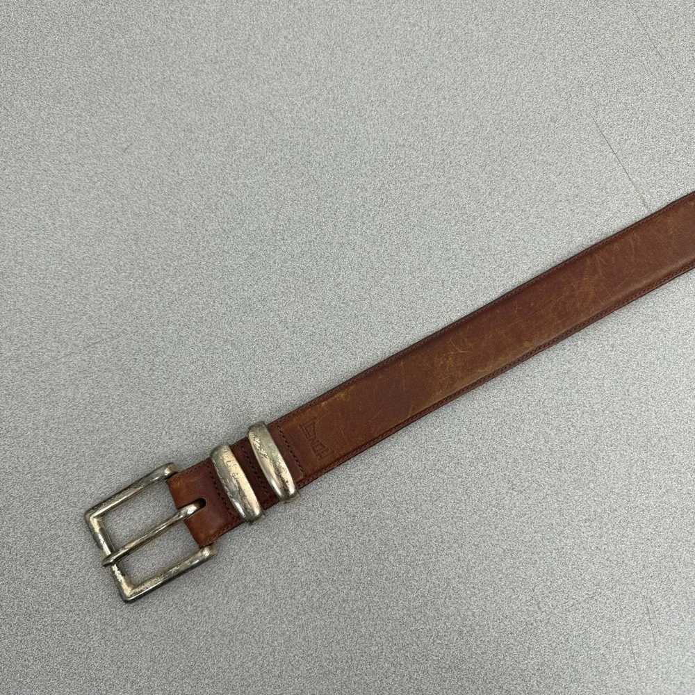 Honest Belt Mens 38? Brown Leather Silver Buckle Distressed Brighton Casual 1.5